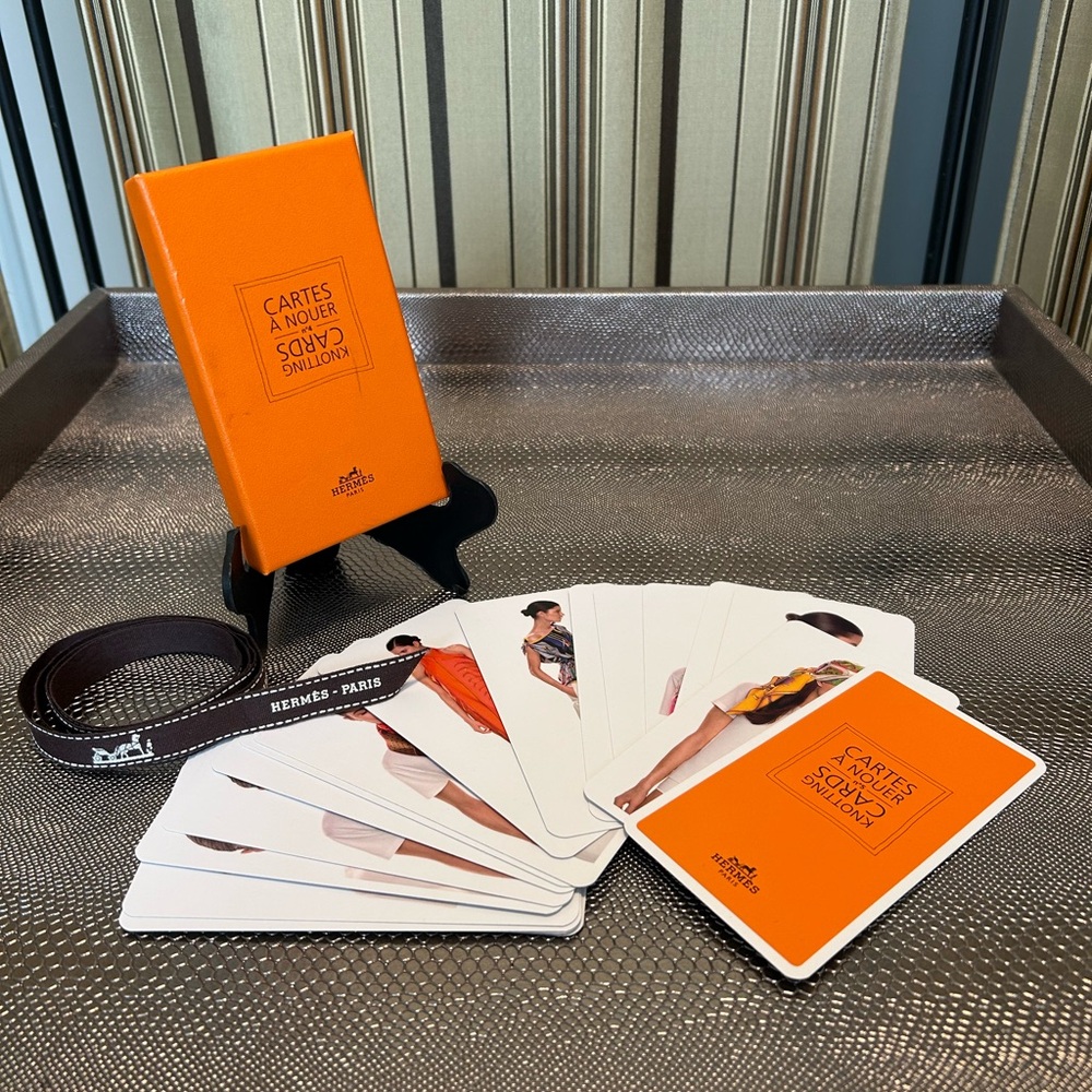 Hermes knotting cards and ribbon